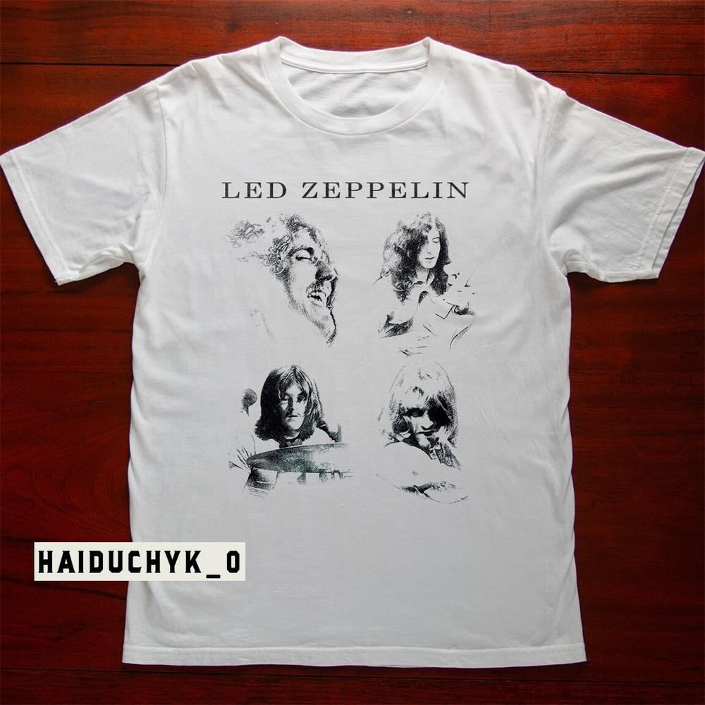 Led Zeppelin Ретро Унисекс Белая Футболка Размер S-5XL Унисекс Футболка M