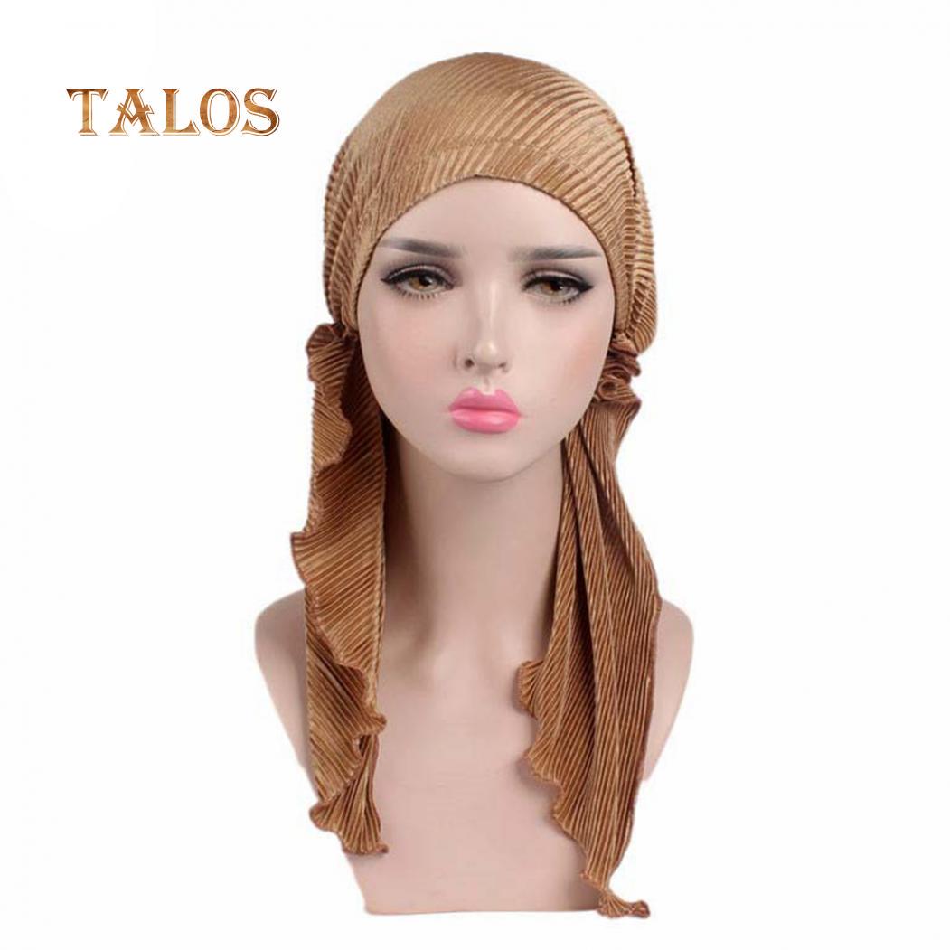 Модная женская длинная тюрбанная шапка с морщинами — фото 4