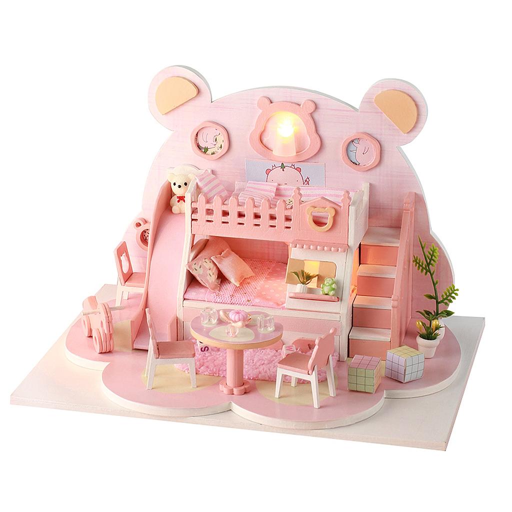 3D DIY Wooden Doll House Miniature House Model LED Light Wooden Dollhouse Girl Toy