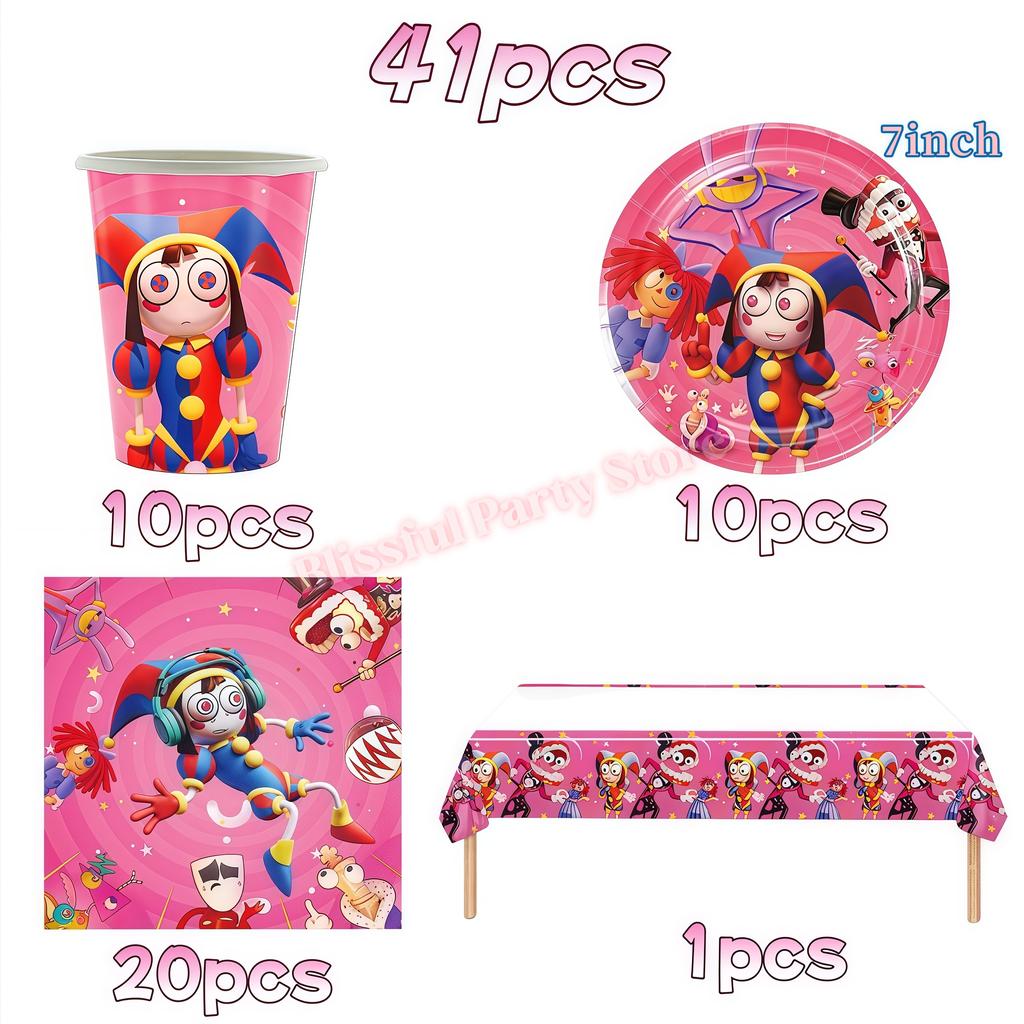 Amazing Digital Circuses Birthday Party Decoration Tableware Cup Plate Balloon Cake Topper Kids Event Supplies Baby Shower Favor
