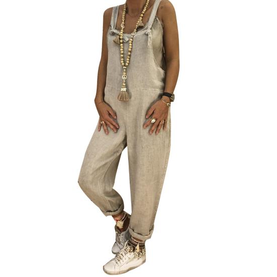 

Жіночий повсякденний однотонний комбінезон без рукавів з регульованими лямками XXXXXL сірий