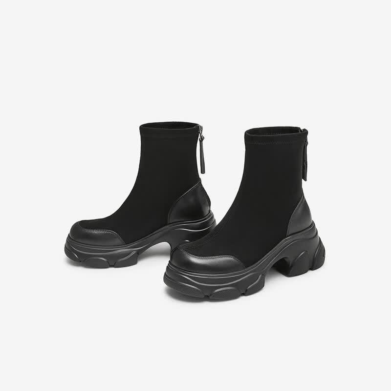 TATA Women's Stylish Thick-Soled Elastic Ankle Boots