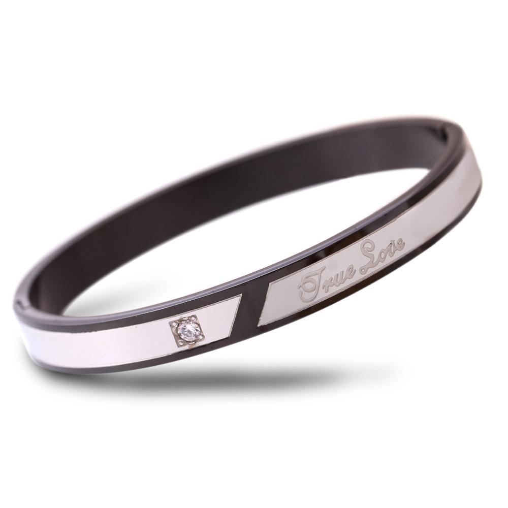 European  American 8MM Stylish Stainless Steel Rhinestone Inlaid Two-tone Openable Bracelet Bangle