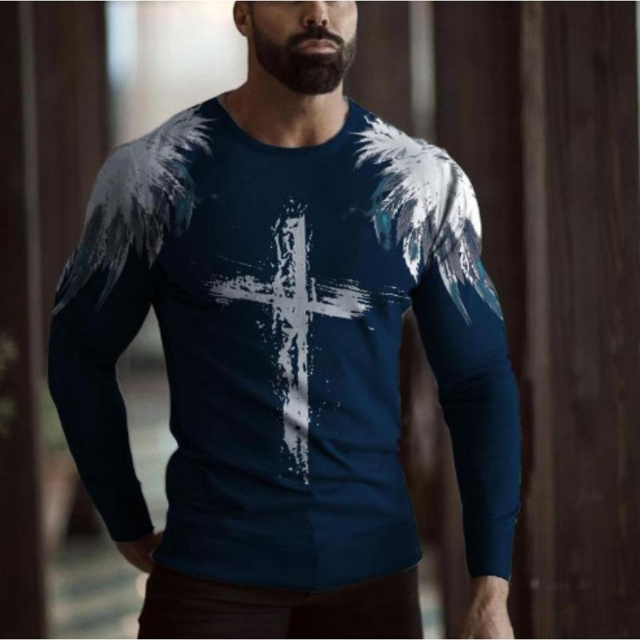 Men Simple T Shirts Sport Wear Spring Autumn Round Neck Long Sleeve Top Men's Plus Size 3d Print T Shirt