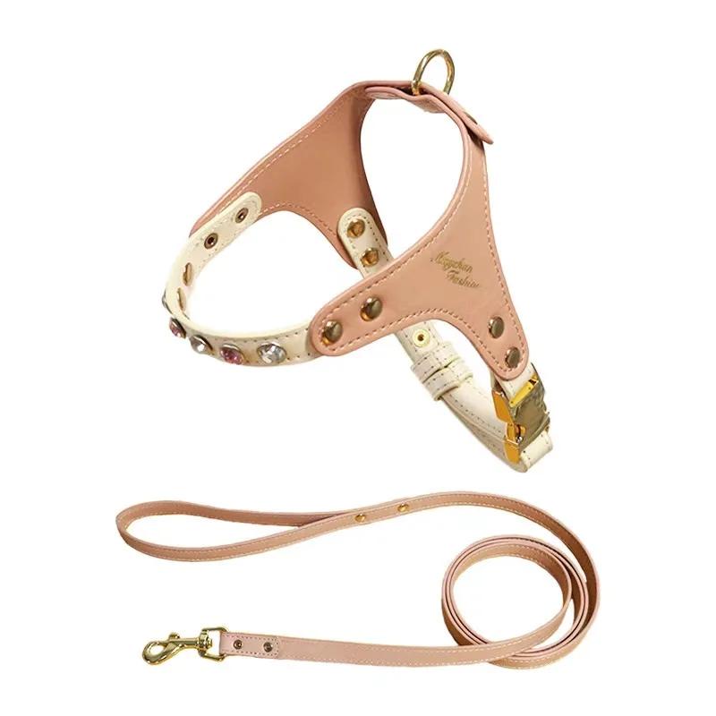 PU Leather Dog Cat Harness Vest and Leash Set Imitation Diamond Pet Harness Puppy Small Dog Cat Harness Pet Supplies