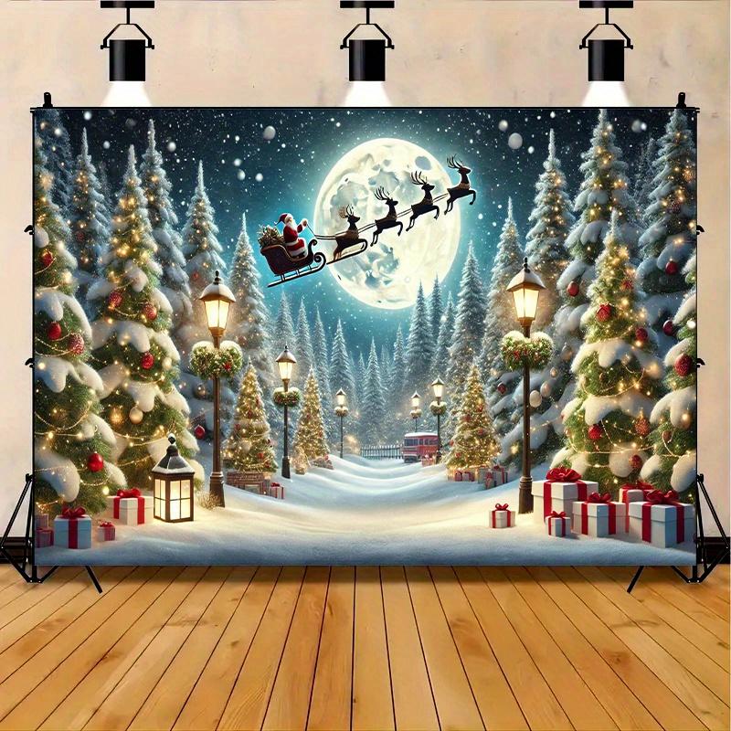 Santa Claus sleigh on the snow on Christmas Eve - Polyester fiber banner multi-functional holiday decoration 100x150cm