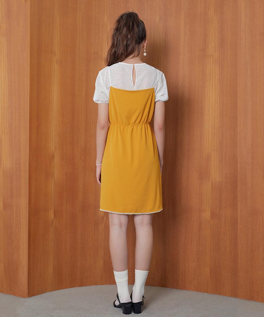 DEAR,PEER Lace-Trimmed Dress Mustard