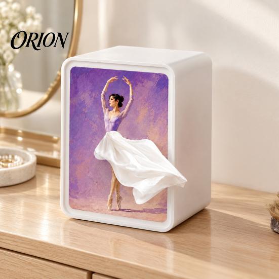 Ballerina Art Paper Dispenser Light-Up Rectangular Tissue Box, Cartoon Design LED Night Light, Decorative Desk Organizer Towel Holder for Bedroom And