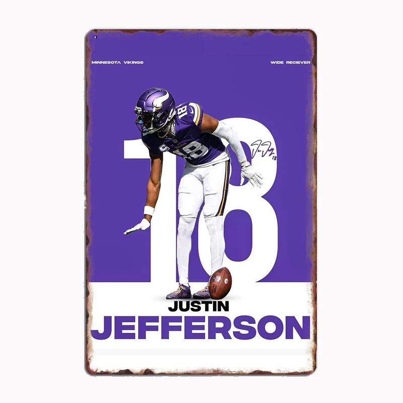 Justin Jefferson Minimalist Football Player Retro Metal Poster Sign Club Mural Wall Art Plaque Tin Room Decoration Home Decor