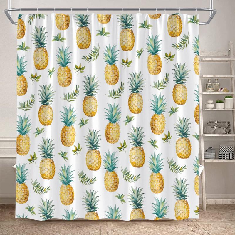 Pineapple Shower Curtains Colorful Tropical Fruit Funny Cute Hawaii Summer Plant Exotic Fresh Fruits Bathroom Curtain Decor Set