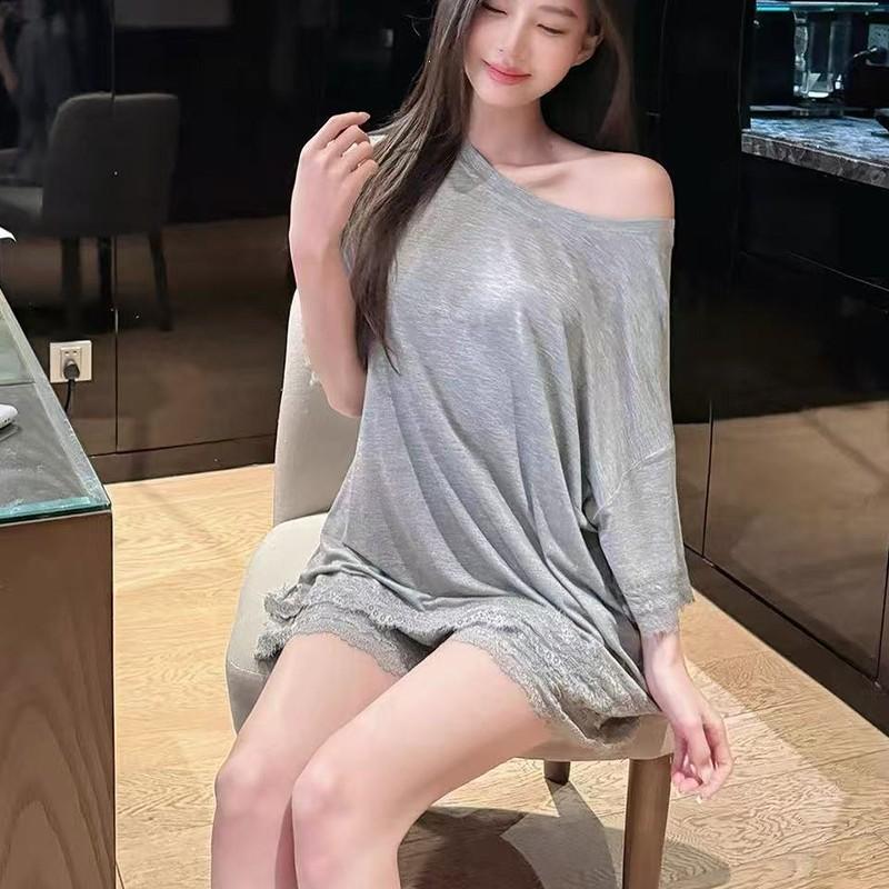 Modal pajamas women's lace with chest pad summer short-sleeved shorts cool cotton new suit loungewear