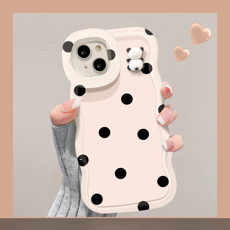 The Three-dimensional Panda Bow Is Suitable for IPhone 15, Phone Case 14PRO, Dual Stand 13, Cute and Shockproof 12, Wavy Edge X