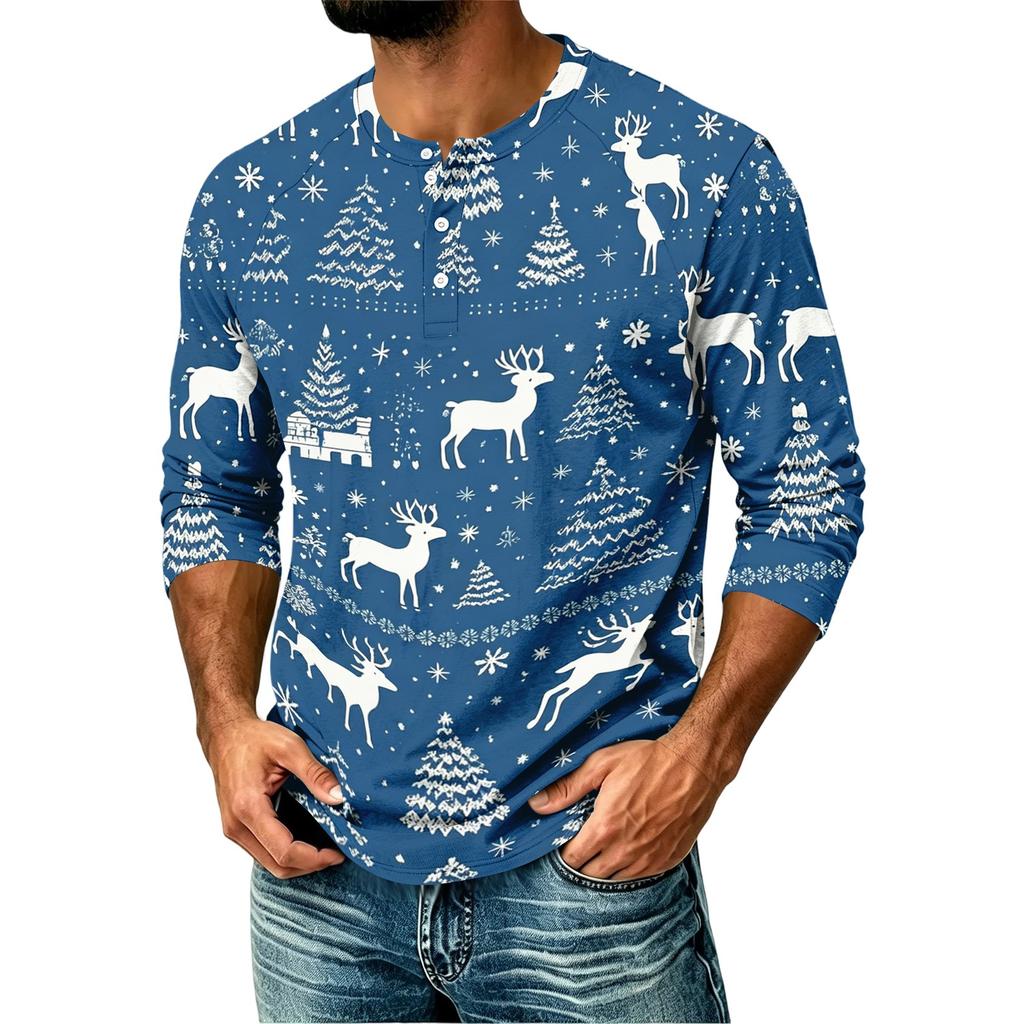 Men's Casual Shirt with Three-Quarter Raglan Sleeves Christmas Print