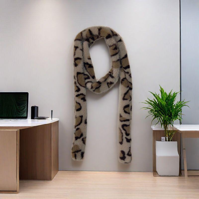 Narrow Korean-Style Women's Winter Leopard Snood: Fluffy Rex Rabbit Fur Imitation Scarf
