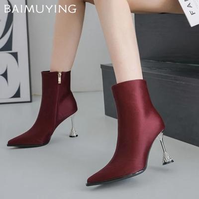 Botines de Punta para Mujer Moda Cuero Tacones Altos Zapatos Tendencia 2025 Invierno Marca Nueva Elegantes Zapatos de Salón Diseñador Botas De Mujer
