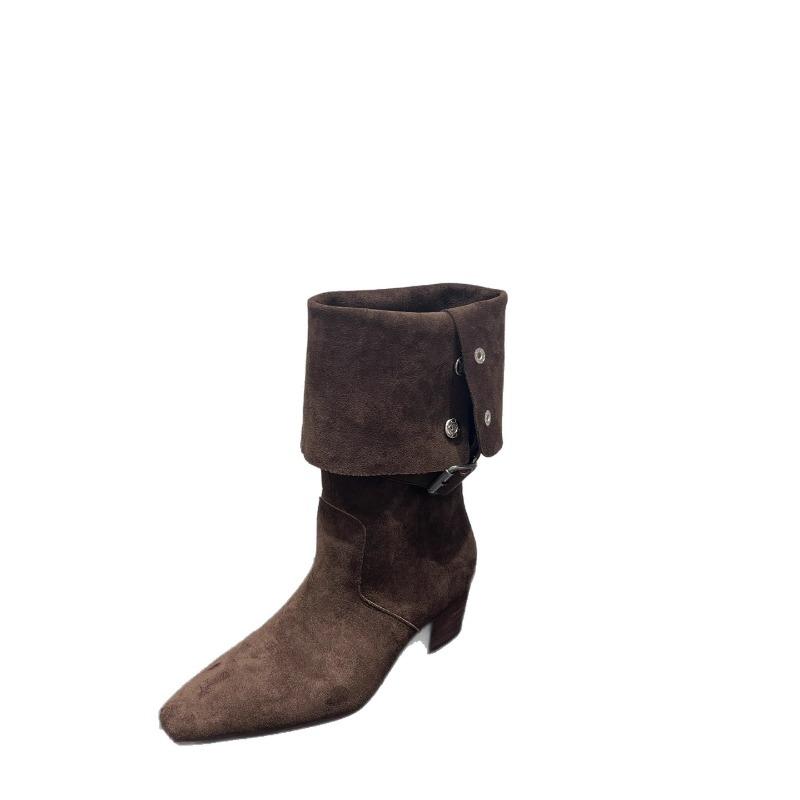 High-heeled Pointed-toe Boots, Mid-calf Boots, Women's Shoes, Autumn and Winter Long Boots