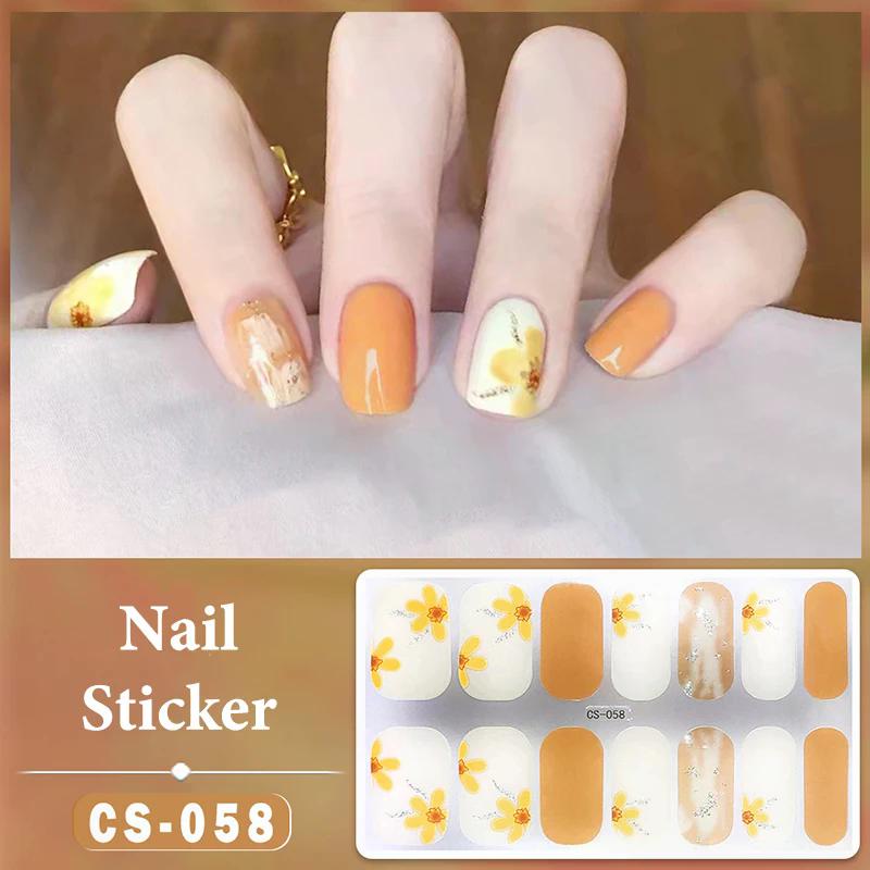 14 Nails Simple Waterproof Nail Wraps Full Cover Nail Stickers Firm And Not Easy To Fall Off Multi Color Nail Art For Women's D
