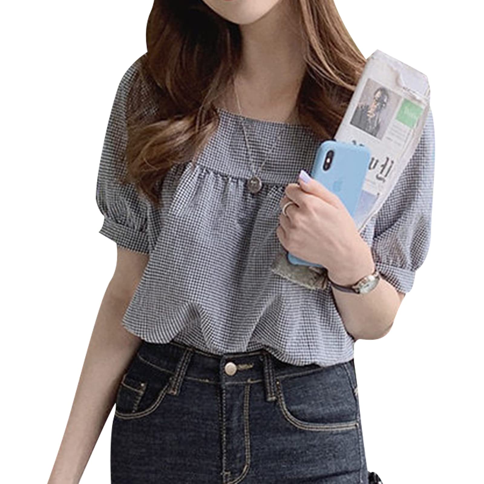 

Блузки для короткой квадратной клетки пышные объемные осень [DayaEmmoTQ] женщины, рубашки, топы, рукава, шея, узор, рукава, рукава, красивые, пуловер, чёрный