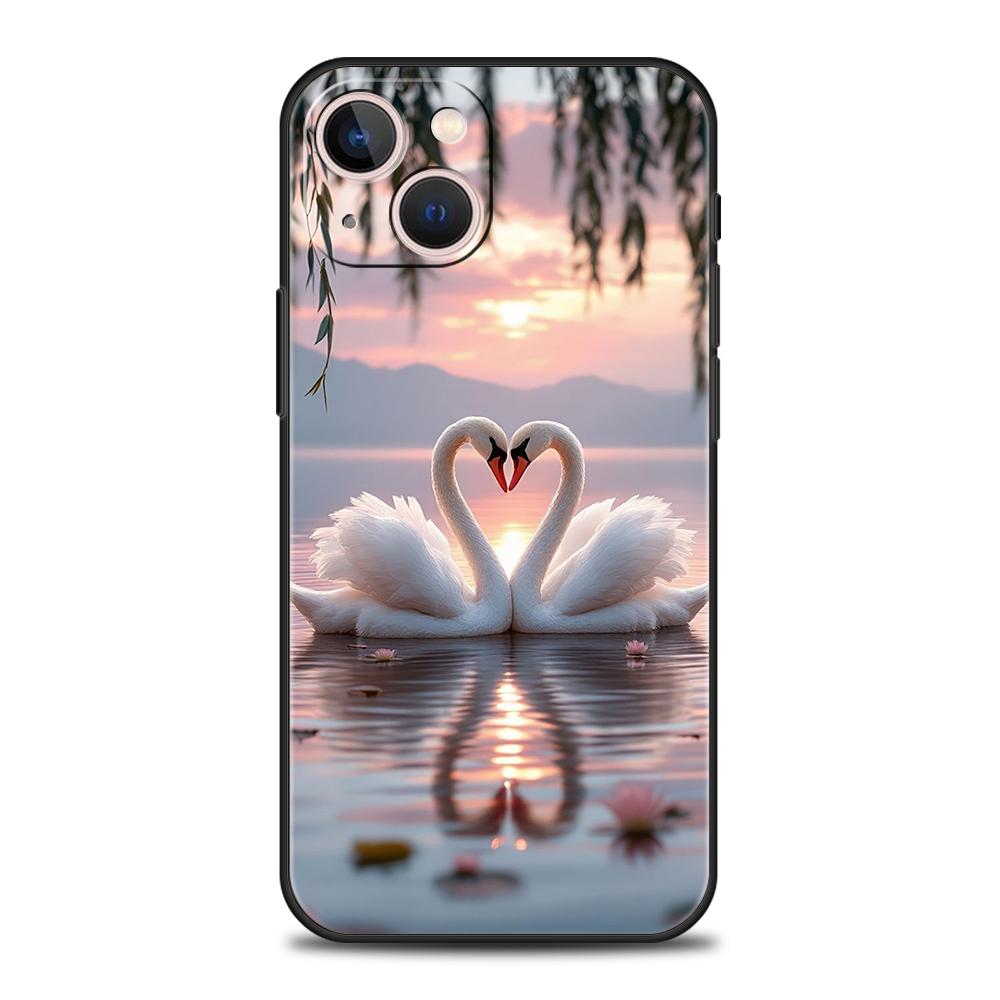 Elegant White Swan Design Phone Case Cover for iPhone 17 16 15 14 13 12 Pro Max 11 Pro Max 17 AIR Shockproof Soft TPU Shell Bags