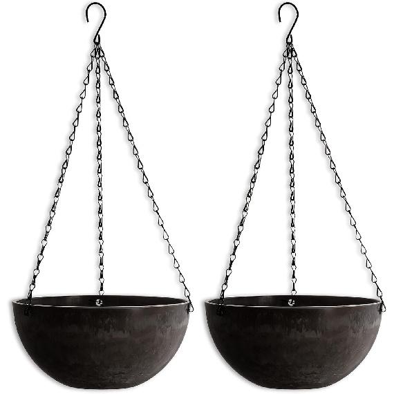 DEAYOU 2 Pack Resin Hanging Planters for Indoor Plants, 10" Hanging Flower Pots with Drainage Holes, Hanging Baskets with Chain and Hook for Garden,