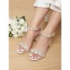 Thick heel high heels white satin fashion word with sexy open toe rhinestone large size women's sandals factory direct sales 43