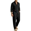 Men's Linen 2-Piece Outfit Lightweight Breathable Color Block Shirt and Straight Leg Pants Loose Fit Casual Set