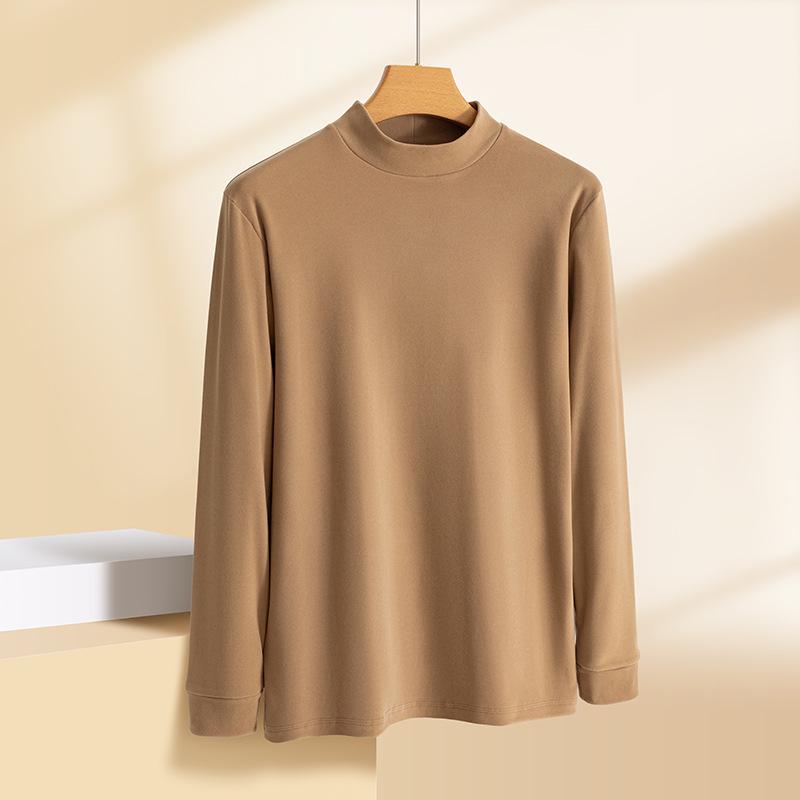 

Men s Velvet Half-High Collar Long Sleeve Top - Soft, Warm, Autumn/Winter Fashion. L