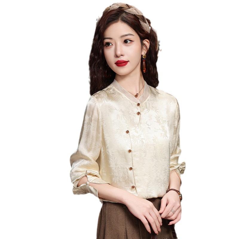 Plate Button Shirt Women's Spring and Autumn Retro Tang Dynasty Oblique Placket Long-sleeved Blouse