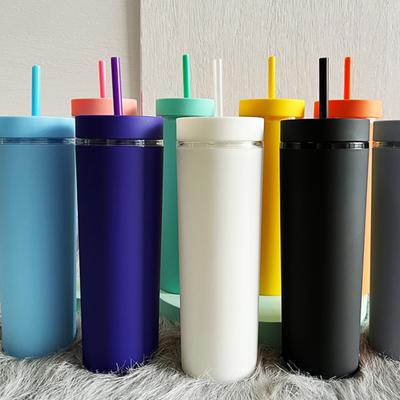 Bicchiere termico magro da 500 ml con coperchio e cannuccia a doppia parete, tazza con beccuccio senza BPA