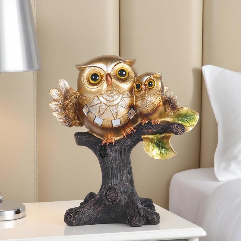 Owl on stump statue, resin animal craft ornament, home decoration for bedroom, living room, study, entryway, and tabletop