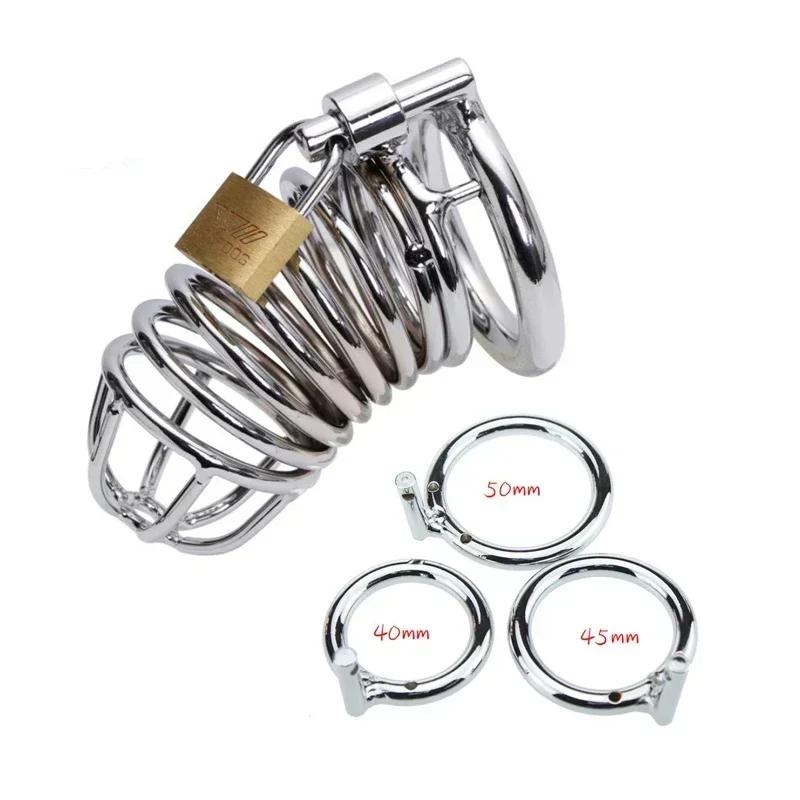 Metal Cage Chastity Device Hollow Breathable Adult Toy Erotic Urethral Lock Ring Sex Toys for Bondage Gear