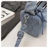 Korean Style Chic Denim Pleated Embroidered Crossbody Bag for Women