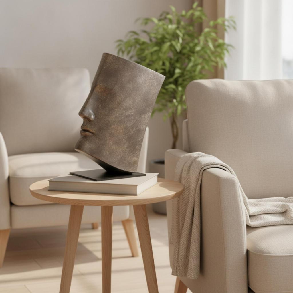 Geometrische Profilgesichtsskulptur Modernes Tischornament Minimalistisch