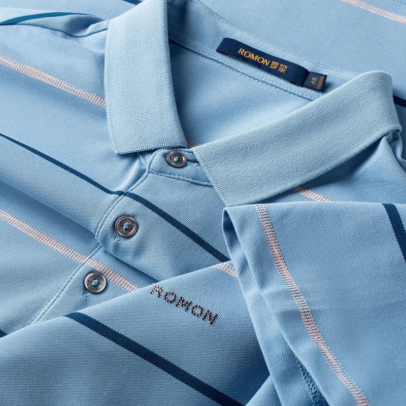 ROMON Men's 2026 Summer Thin Striped Short-Sleeve Polo T-Shirt