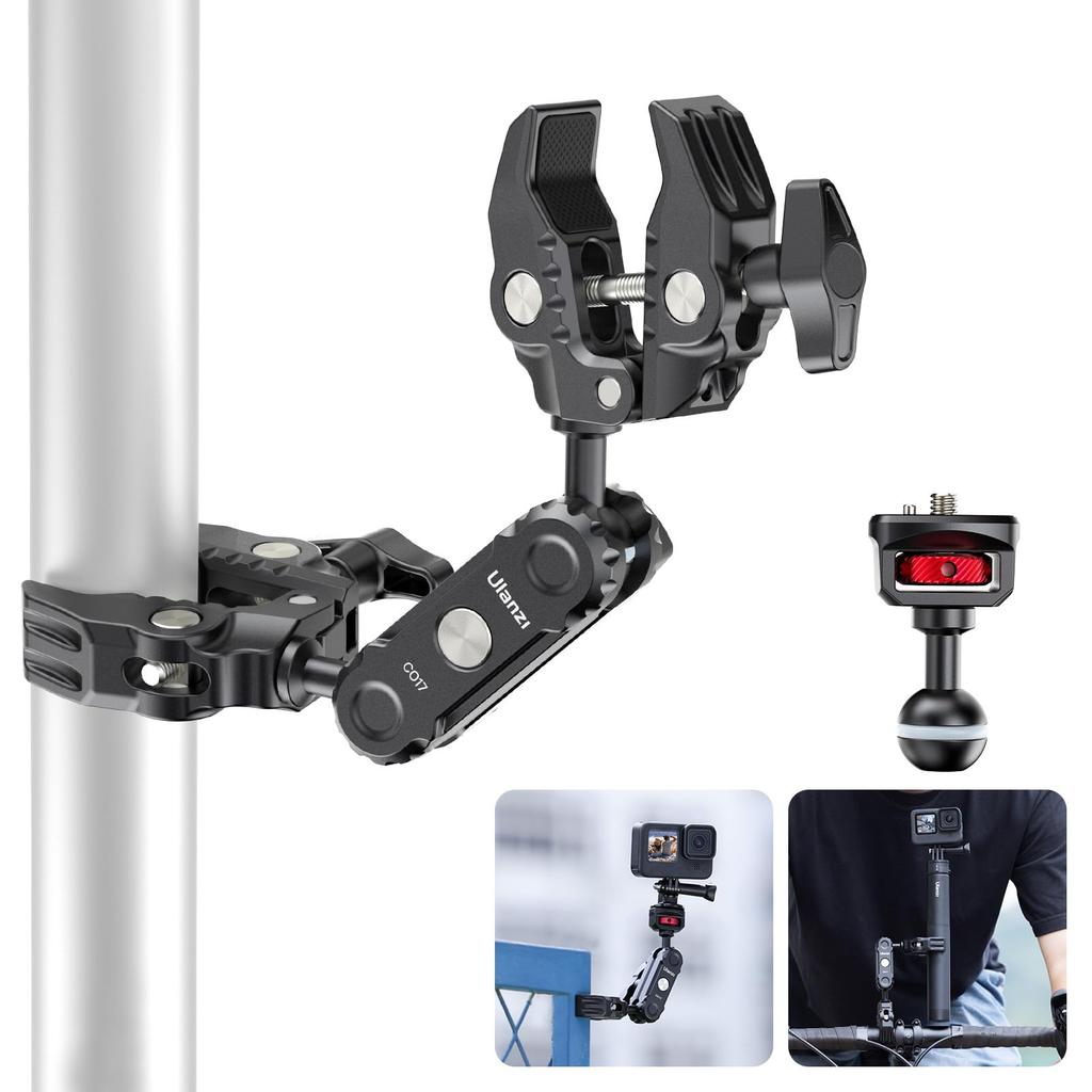 Ulanzi C017 Double Super Clamp Ball Head Magic Arm Camera Angle Interchangeable for Crab Double for Camera LED External Best and Connects To