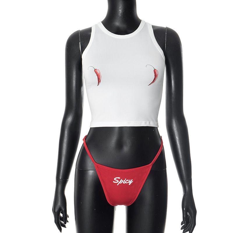 

Сексуальный комплект жилета Европейский и американский кросс-граничный 2025 лето Ins хипстерский перечный принт сексуальный жилет с открытым пупком костюм White L