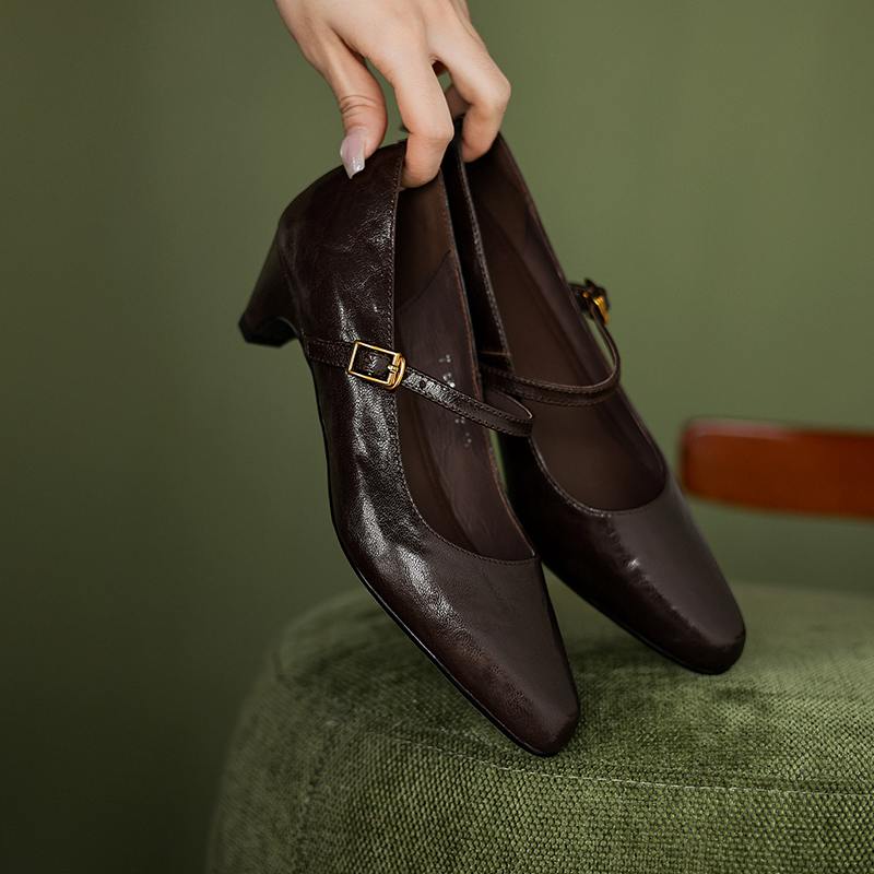 Krazing Pot Sheep Skin Summer Spring Autumn Winter Med Heels Women Round Toe Mary Janes Shallow Pumps