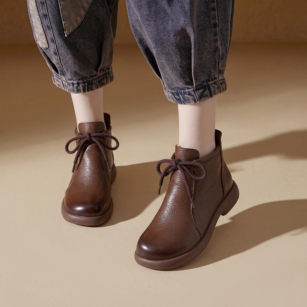 Winter leather soft-soled soft-faced mother cotton shoes with velvet warm heels medium and short boots