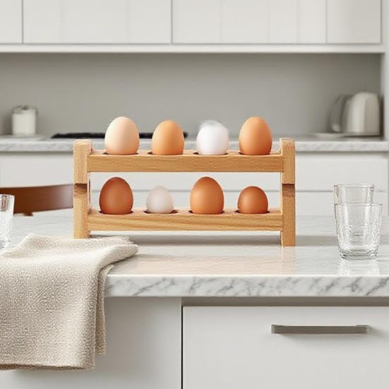 1/2/3Pcs Egg Storage Rack Counter Egg Dispenser Large Capacity Stackable Wooden Storage Organizer for Home Kitchen