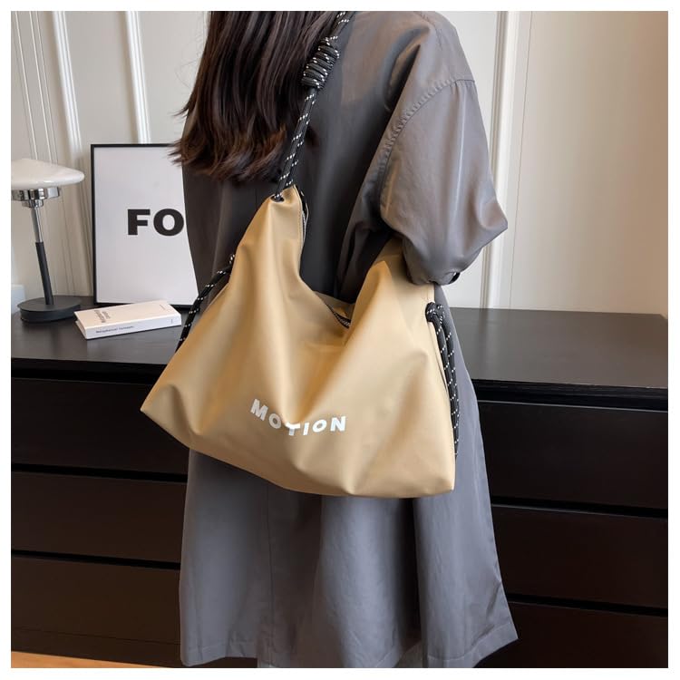 OIUYUE Canvas-Tragetasche, Große Umhängetasche für Damen, Schultasche, A4-Format, Großer Englischer Aufdruck, Laptoptasche, Crossbody-Tasche, Umhängetasche,