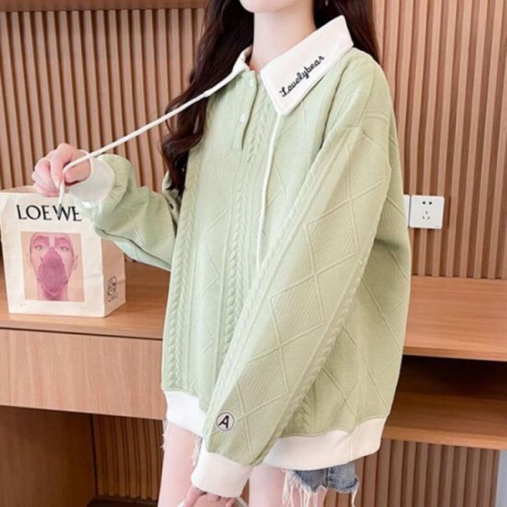 Navava Women Lovely Embroidery Collar Long Sleeve Sweatshirt Nt2879