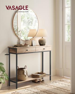 LNT015W01 Console Table, Hallway Table, Side Table, Sofa Table with 2 Drawers, Steel Frame, Hallway, Living Room, Industrial Design