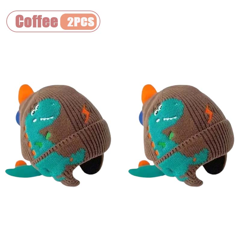 1-4 STÜCKE Warme Winddichte Dinosaurier Strickmütze mit Ohrenschutz Weiches Garn Herbst Winter Kopfbedeckung Modeaccessoire für Kinder