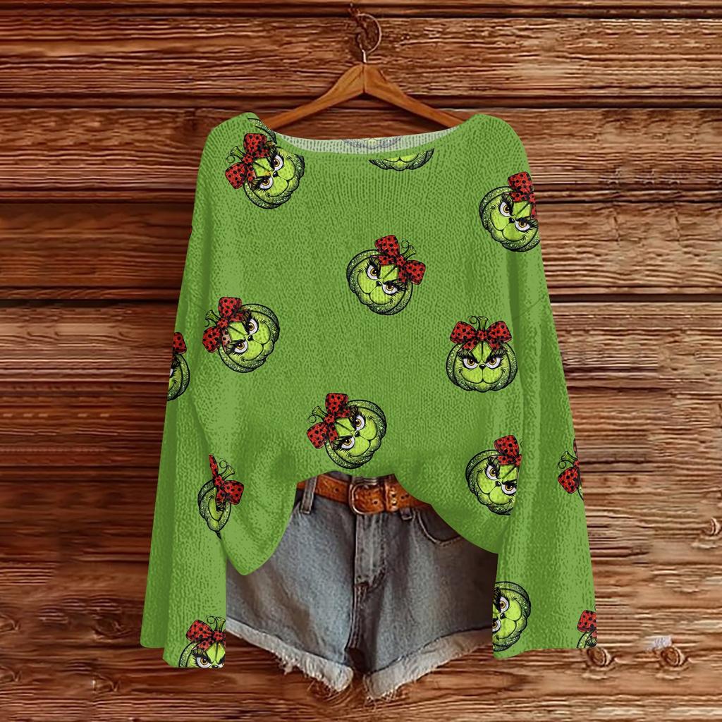 Womens  Fall Sweaters Long Sleeve Print Tops Pullover Sweaters Loose Dressy Casual Basic Clothes
