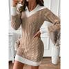 IHUASU Women's Fashion Summer Spring Solid Color Print POLO Neck Long Sleeve Casual Dresses