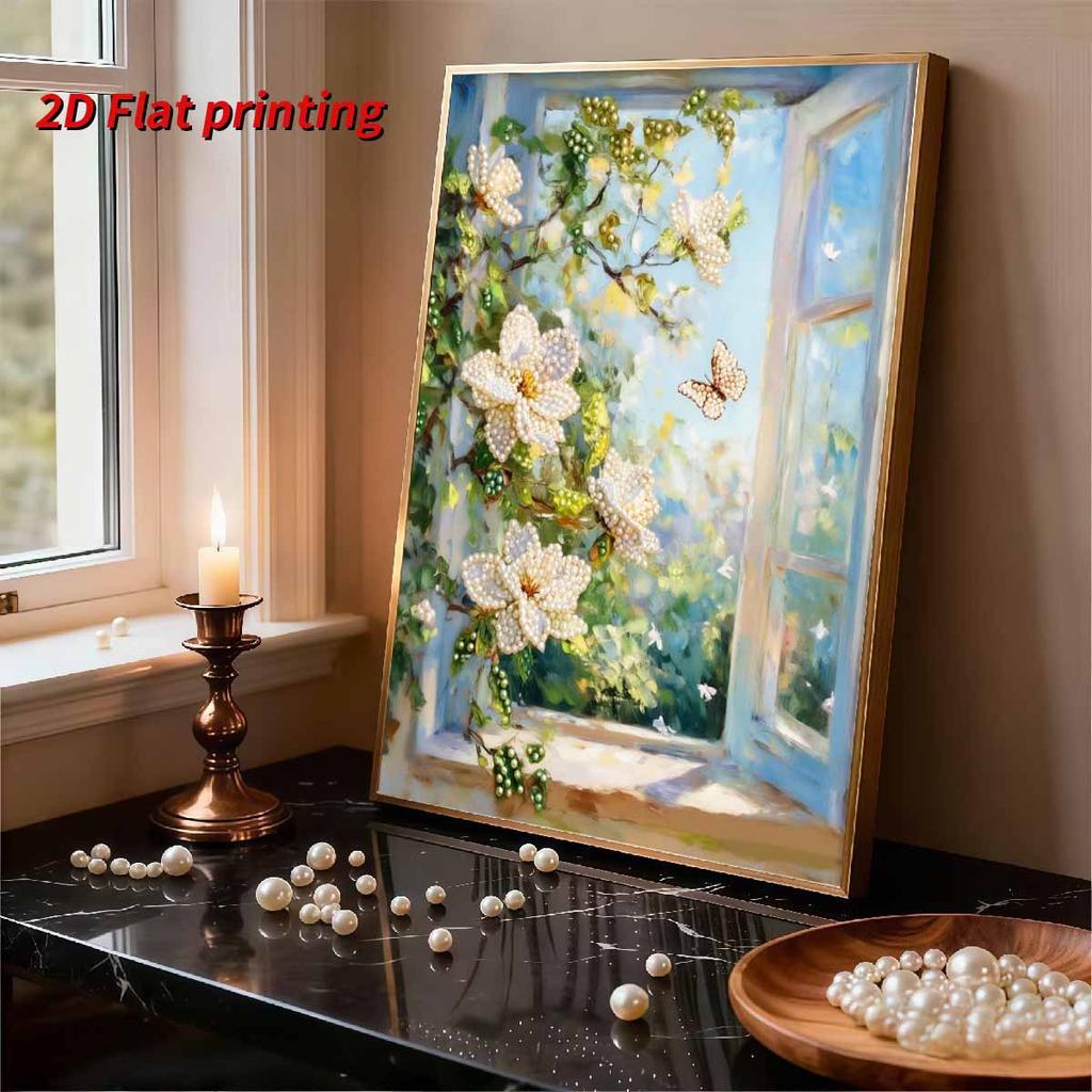 DIY Pearl Painting Set Outside The Window Pattern Home Decoration Handmade Sticky Diamond Creative Canvas Pearl Art Painting Crafts Perfect Gift