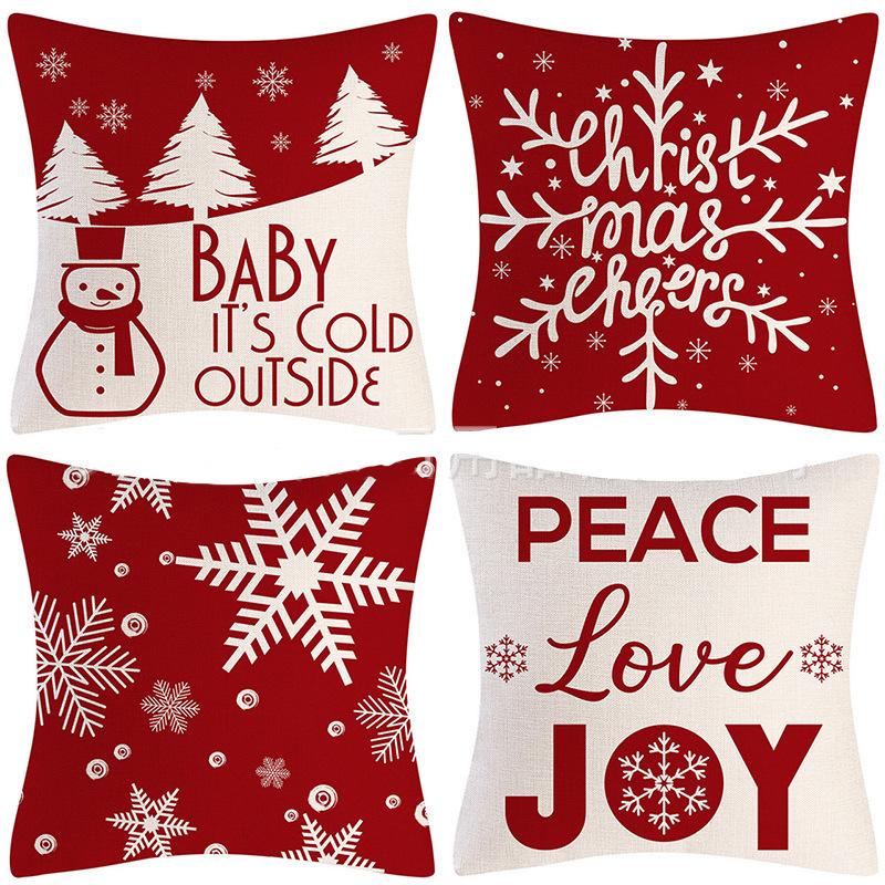 Weihnachts-Dekokissenbezug Leinen Festliches Weihnachtsthema Elch Schneeflocke Rückenlehne Wohnzimmer Sofa Dekoration Kissen Kissenbezug