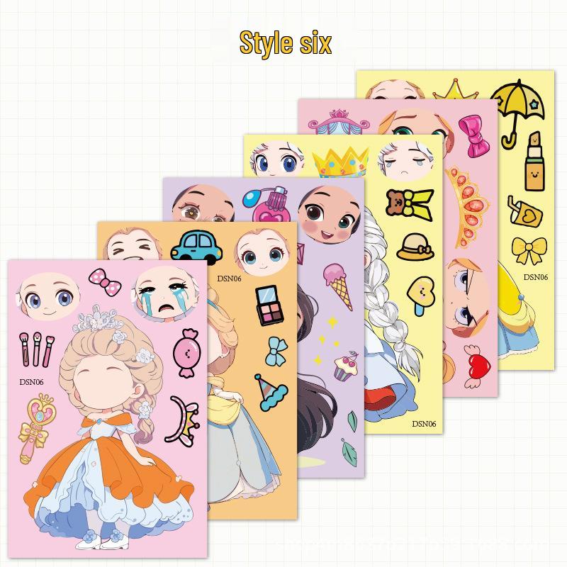 Little Princess Cartoon Face-Changing DIY Stickers - Fun, Creative Self-Adhesive Decorations for Kids