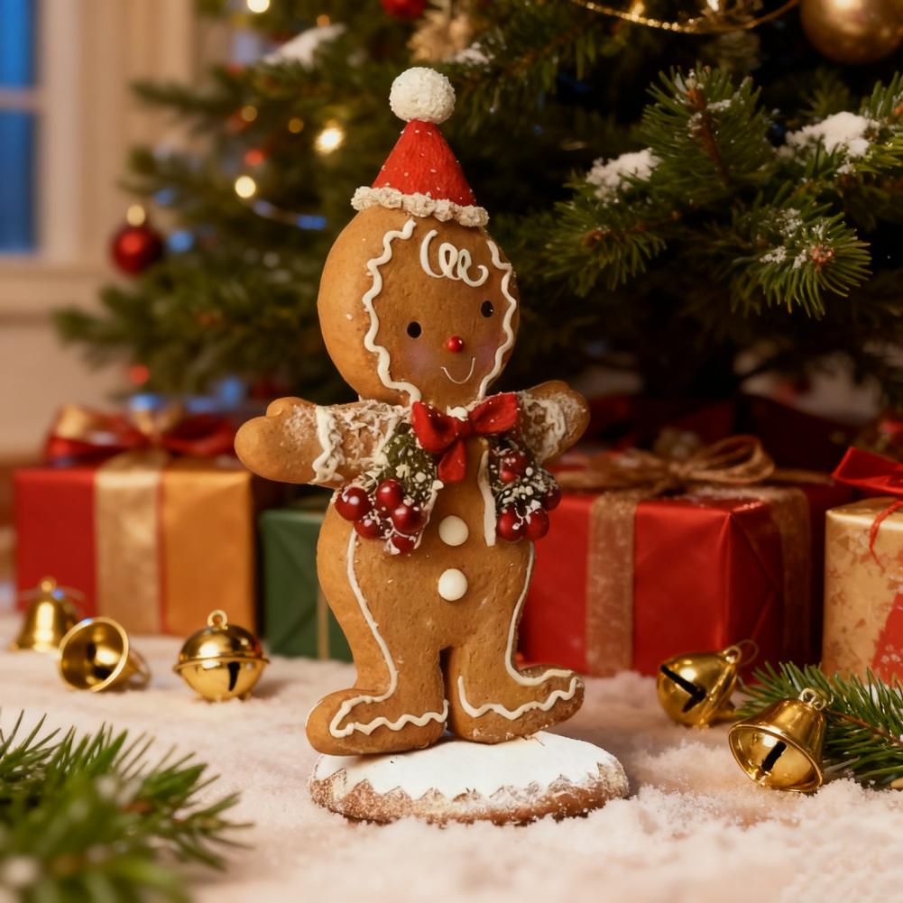 Night Light Ornament Resin Night Light Battery Powered Gingerbread Man Night Light for Home Office Kids Room Holiday for Bedroom