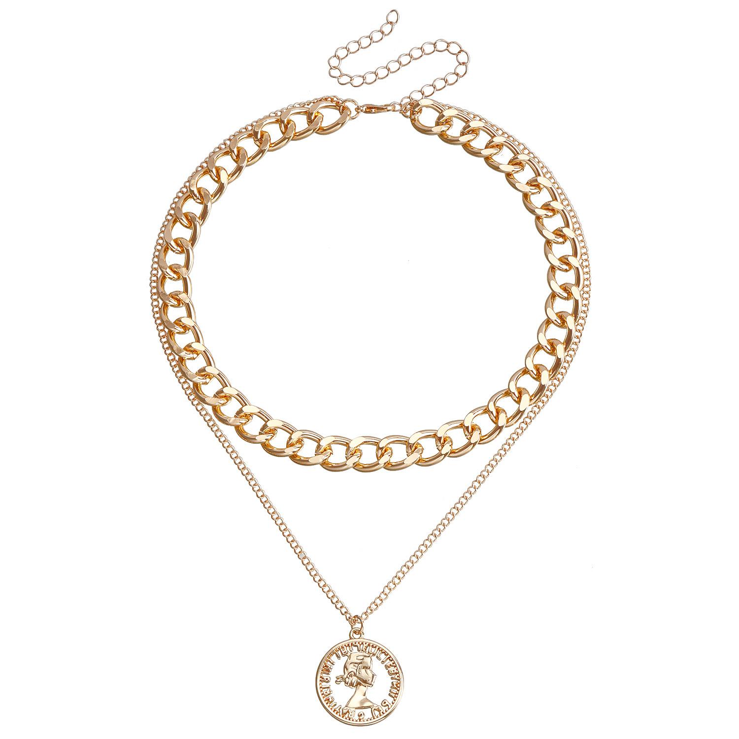 

ins fashion double-layer retro hollow man avatar necklace, personalized Internet celebrity collarbone chain золотой